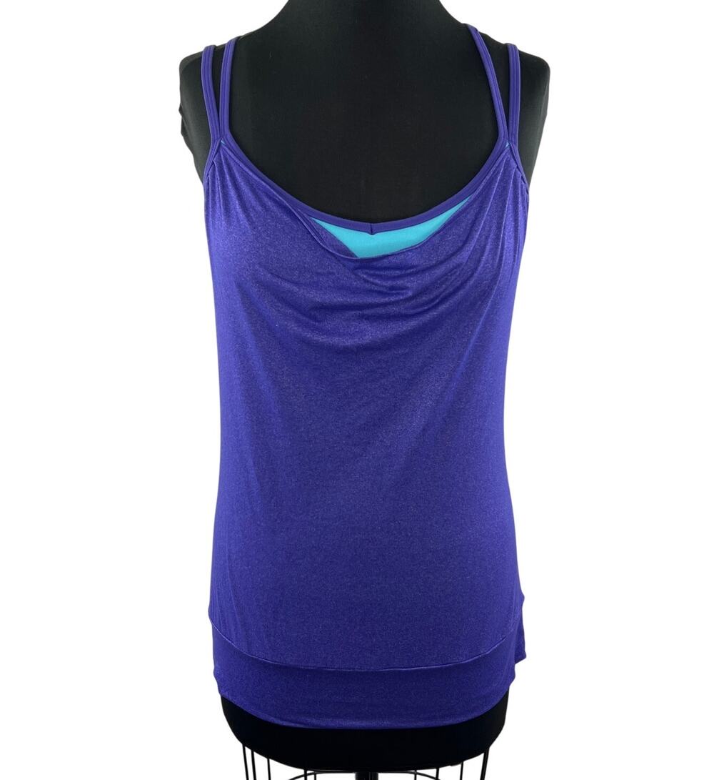 LUCY Activewear Purple Blue Criss Cross Drape Front Tank Top Size S Small
